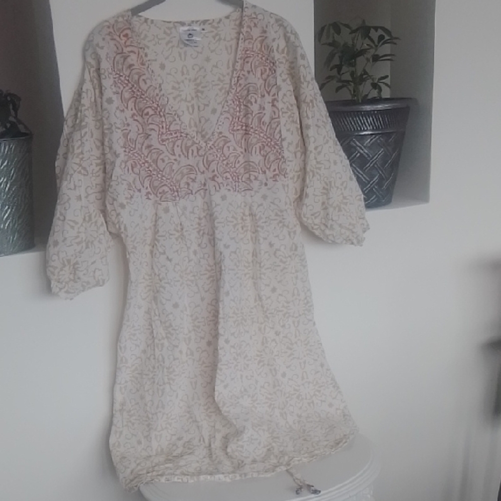Cream and Red Patterned Dress